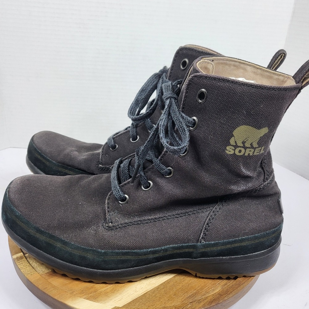 Sorel Canvas Boots Men Size 9 Black Good NM1688-010 High Top Utility Rugged